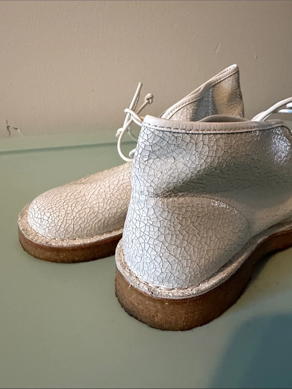 Tory Burch White Leather Lace-Up Desert Boots